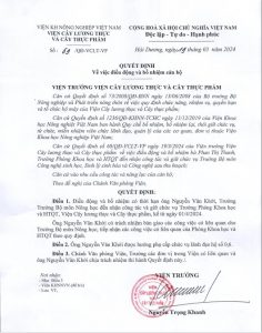 Quyết định số 69/QĐ-VCLT-VP ngày 19/3/2024 về việc bổ nhiệm ông Nguyễn Văn Khởi giữ chức vụ trưởng phòng Khoa học và Hợp tác quốc tế kể từ ngày 1/4/2024